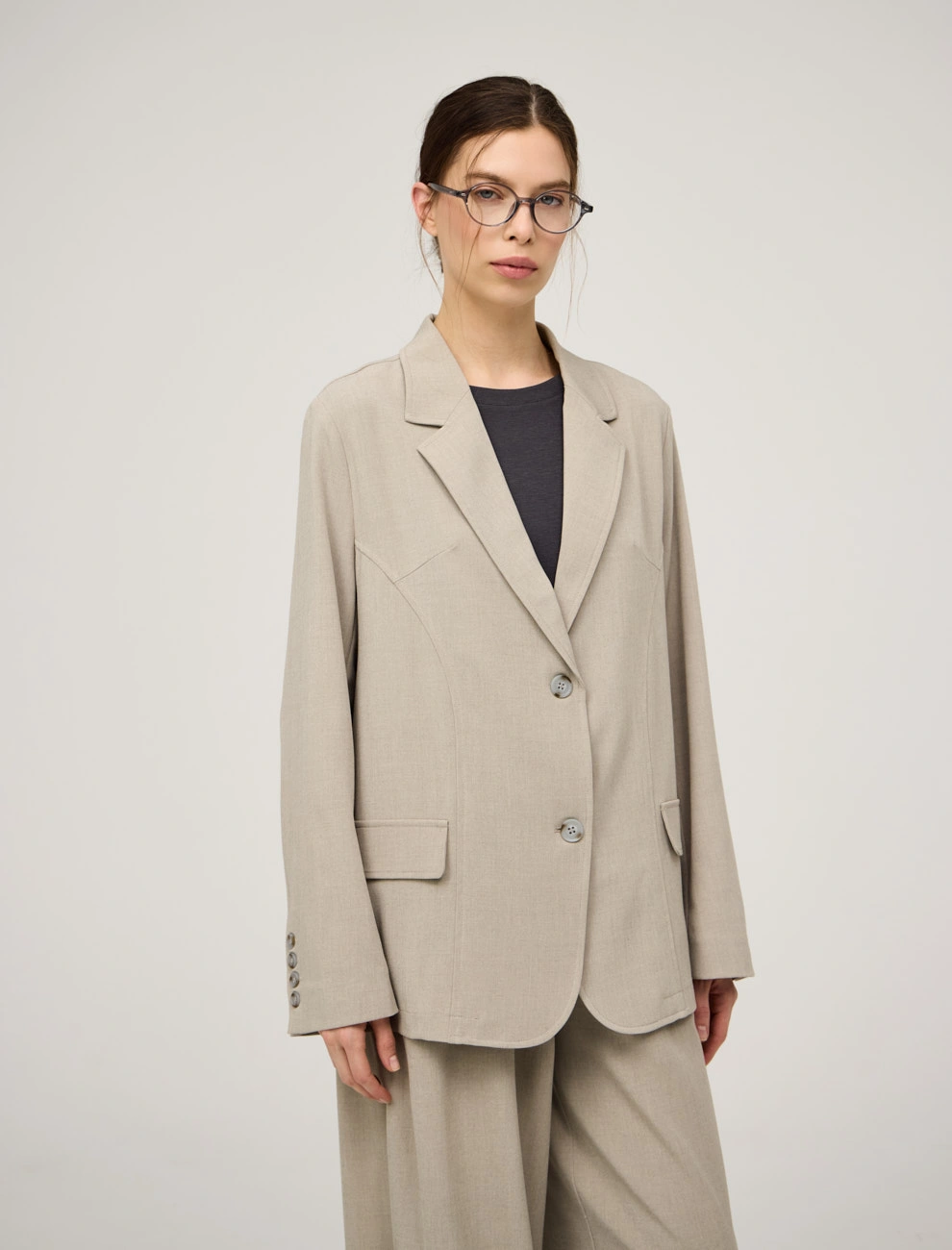 Бежевый жакет с содержанием льна фото 7