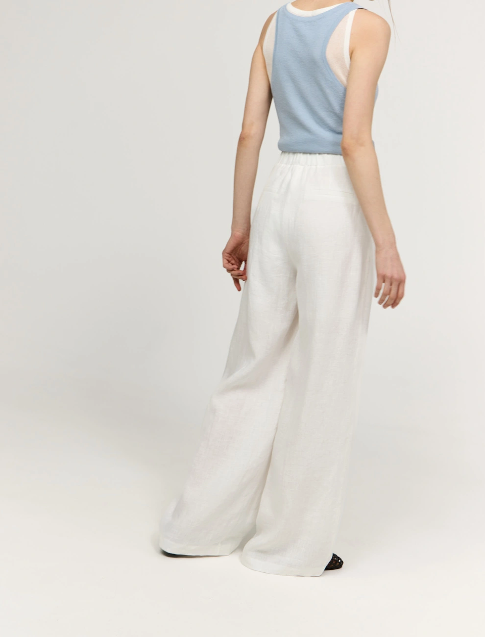 Белые широкие  брюки изо льна фото 5