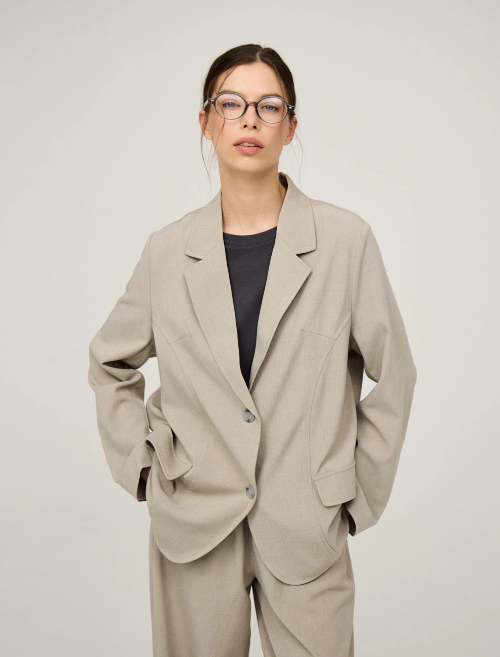 Бежевый жакет с содержанием льна фото 3