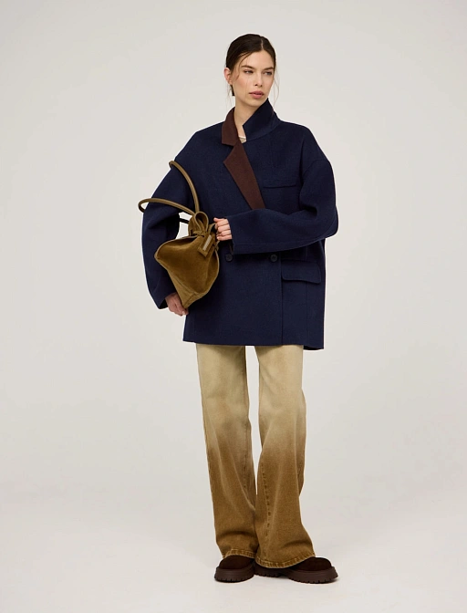 Синее полупальто оверсайз