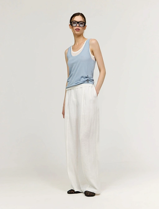 Белые широкие  брюки изо льна